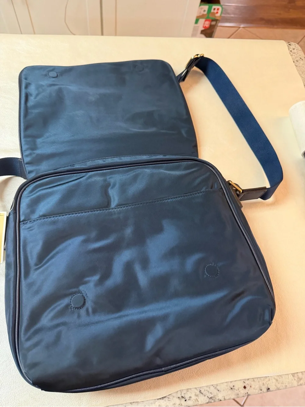 Michael Kors Navy Messenger Bag with Gold Logo
